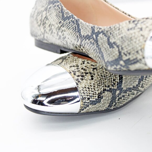 Piche’ Reptile Embossed Leather And Metallic Silver Cap Toe Ballet Flats - Picture 5 of 7